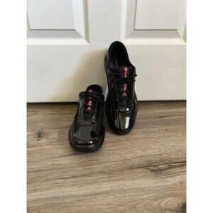 Prada Americas Cup Patent Leather Men Sneakers Black EU Size 39 US 6